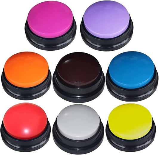 8 Color Voice Recording Button, Dog Buttons for Communication Pet Training Buzzer, 30 Second Record & Playback, Funny Gift for Study Office Home wtih Whire and Coffee