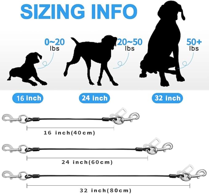 Dog Seat Belt Harness for Car,2pcs Dog Seatbelt of Coated Wire Leash Safety Restraint,No Chew Tether Cable Vehicle Dogs Accessories,Double Clips & Latch (2 Pack Red+Blue, 32 inch/80 CM)
