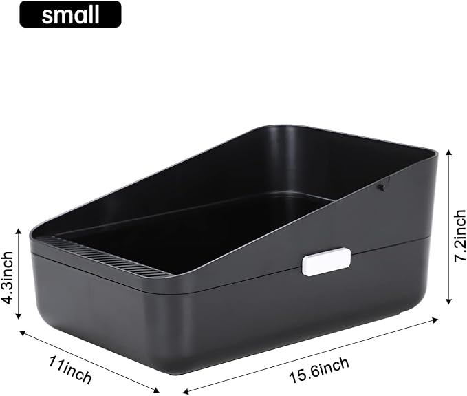 Sfozstra Black Small Cat Litter Box - Open Top with High Sides & Sifting, Leak-Proof & Odor-Reducing, Removable Liner, Easy-Clean ABS, for Cats Up to 8 lbs