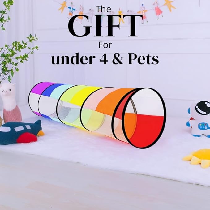 Kids Play Tunnel,Pop Up Crawl Through Tunnel Play Tent for Baby Kids Children or Pet,Foldable Pop Up Tents with Carry Bag (Colorful Play Tunnel with Mesh)