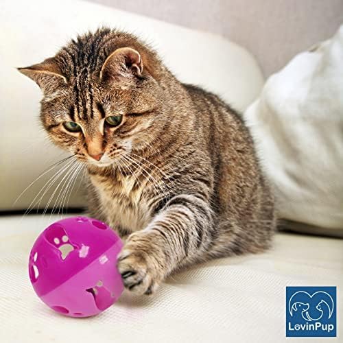 Large Cat Ball Toy with Bell – Interactive Rolling Design for Active Play – Sturdy Plastic Cat Toy Ball that Stays Visible During Play – Pink 1 Pack for Cats, Kittens, and Small Pets