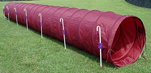 18' Dog Agility Tunnel with Stakes, Multiple Colors Available (Burgundy)