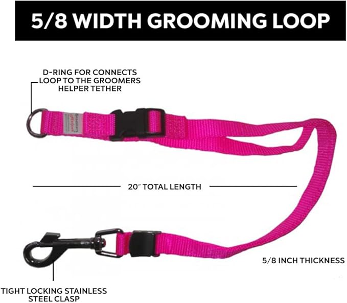 Groomers Helper® Patented 5/8" Loop - Pet Grooming Safety Loop for Dog Bathing, Dog Grooming & Trimming (Pink)