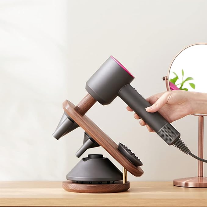 Hair Dryer Holder for Dyson Supersonic, Magnetic Hair Dryer Display Holder Walnut Wood Bathroom Organizer for Dyson Supersonic Hair Dryer Accessories (Not compatible with Nural)