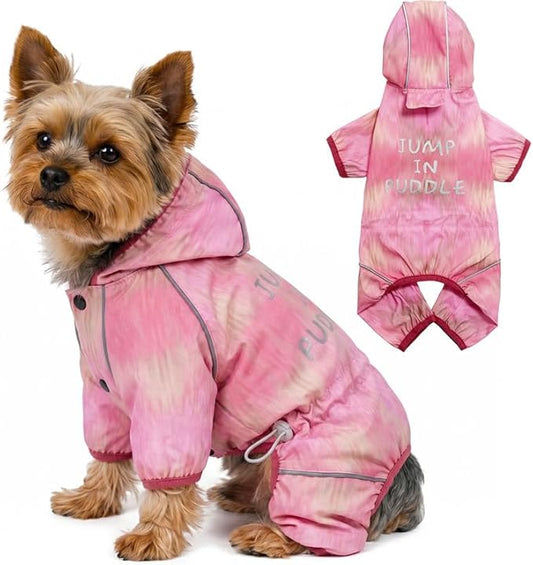 Dog Raincoat with Hood, Full Coverage Dog Rain Suit, Puppy Rain Jacket for Small Dogs Outdoor Use, Pink Watercolor Size XS