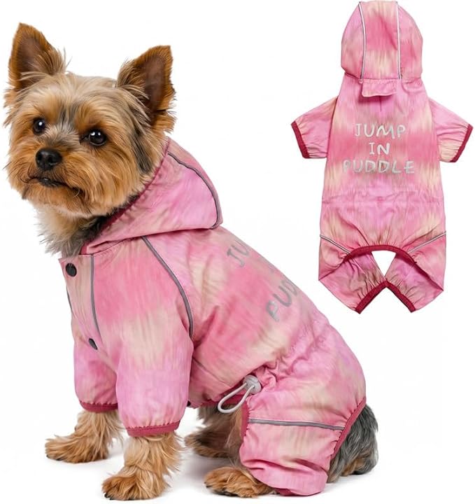 Dog Raincoat with Hood, Full Coverage Dog Rain Suit, Puppy Rain Jacket for Small Dogs Outdoor Use, Pink Watercolor Size S