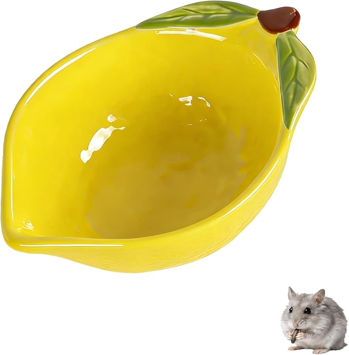 Small Guinea Pig Food Bowl Cute Ceramic Hamster Water Bowl Ferret Rat Chinchilla Rabbit Feeding Dish Young Animal Feeder (Lemon Yellow)