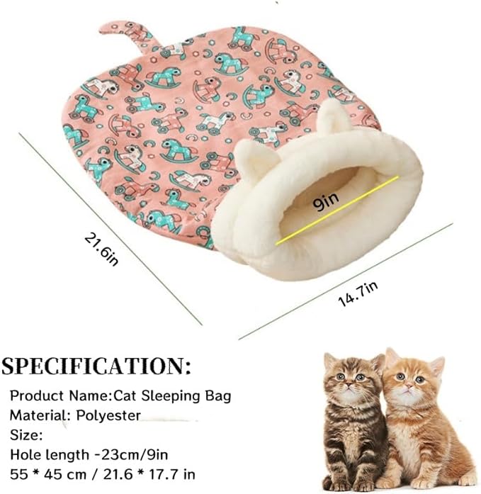 Sleeping Bag for Cats, Cozy Self Warming Cat Sleeping Bag for Indoor Cats, 360° Wrap Cat Hideaways Pet Snuggle Sack for Sleeping Relax Play (Green+Blue)