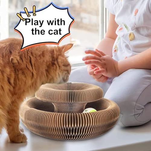 2Packs Kitty Curls Cat Toy,Magic Organ Cat Toy,Cat Scratcher for Grinding Claw Cardboard Cat Toys,Interactive Scratch Pad with Toy Ball