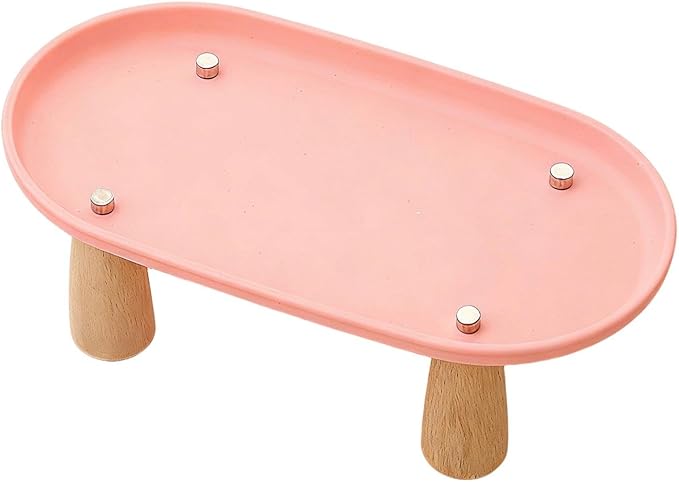 Generic Cat Bowl Raised Stand Rack to Protect Cat Neck Sturdy Non Slip Stable for Feeder Stand Elevated Holder, Pink 24cmx13cm