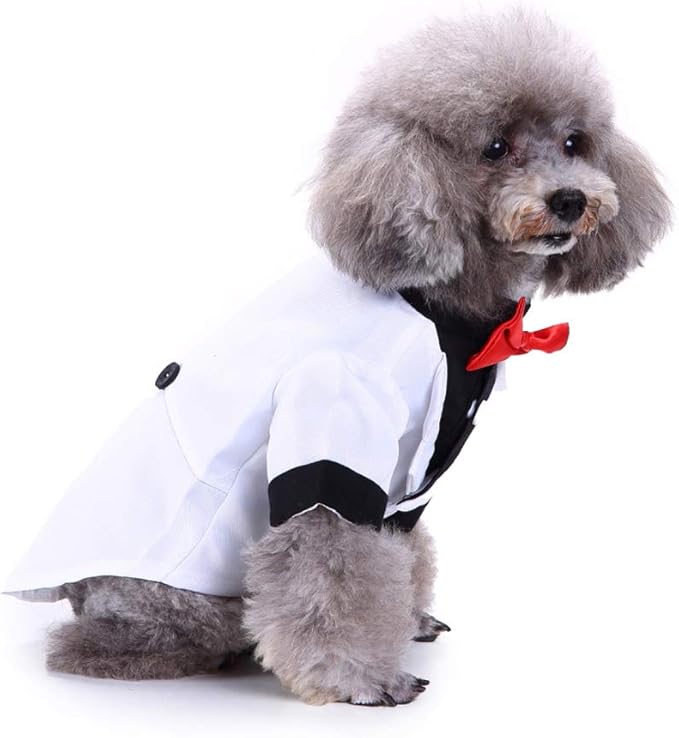GabeFish Pets Wedding Jackets Suit for Dogs with Bow Tie Puppy Cat Formal Clothes Shirt Tuxedo (White, XL (Chest 18.8in/48cm)