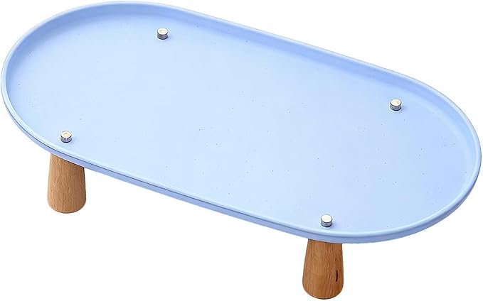 Generic Cat Bowl Raised Stand Rack to Protect Cat Neck Sturdy Non Slip Stable for Feeder Stand Elevated Holder, Blue 38cmx21cm
