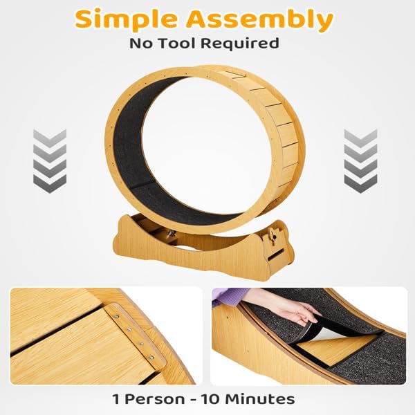 Wooden Cat Exercise Wheel, 43.3" Large Cats Treadmill Wheel for Indoor Cats,Cat Running Wheel with Detachable Carpet & Safety Lock for Running/Walking/Training,Quiet and Sturdy Suitable for Most Cats
