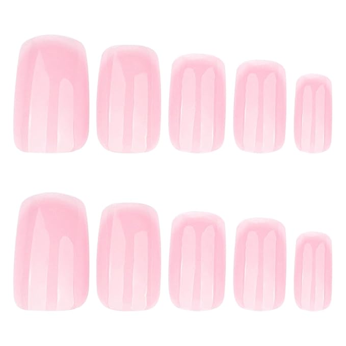 yefiuo Press on Nails Short Square Ombre Pink Fake Nails Press ons Glossy Acrylic False Nails Glue on Nails Reusable Nail Tips Kit Full Cover Stick on Nails Manicure Supplies for Women Girls 24Pcs
