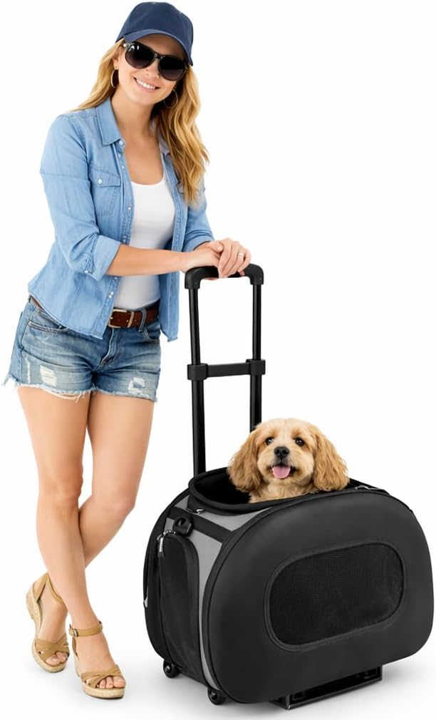 Pet Life ® 'Final Destination' Military-Grade Hardshell and Light 2-in-1 Wheeled or Carrying Travel Airline Cat and Dog Carrier Crate or Portable Pet Kennel