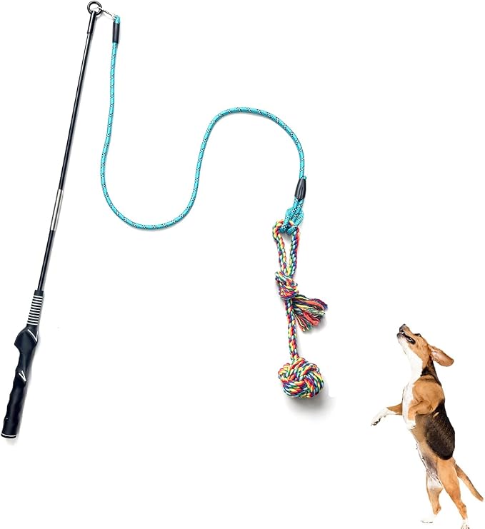 Interactive Flirt Pole Toy for Dogs: Heavy Duty-Interactive Teaser Toy for Training, Exercise & Tug of War, Durable Outdoor Play with Rope Lure for Small Medium Large Dogs