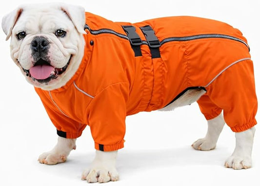 Lovelonglong Waterproof Dog Raincoat – 4-Leg Full Body Dog Rain Suit with Reflective Strips & Leash Opening, Outdoor Dog Jacket for Rainy Weather