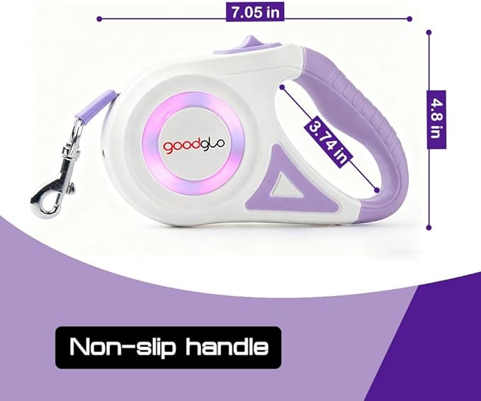 16ft Retractable Dog Leash with LED Light, Nylon Tape Lead for Medium Dogs Up to 60lbs, One-Hand Brake (Purple)