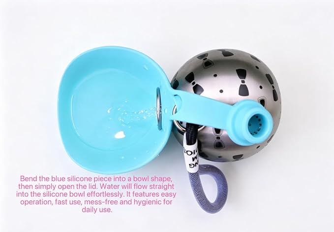 Dog Water Bottle Portable, 285ml Leakproof Stainless Steel Pet Water Dispenser with Lanyard, BPA-Free Spherical Travel Water Bowl for Small Medium Dogs, Outdoor Walking, Hiking,