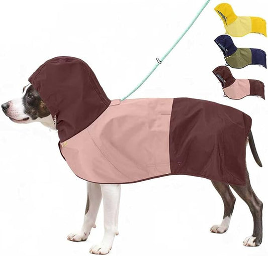 Waterproof Dog Raincoat with Hood, Extended Coverage Rain Jacket for Samll Dogs, Wind-Resistant Secure Fit with Leg Straps, Reflective, Leash Hole, Easy Hook & Loop Fastener On/Off, Pink, S
