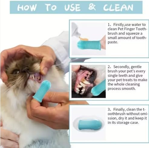 Milo's Pet Toothbrush, Finger Toothbrush, Dogtooth Brush, Teeth Cleaning, 360 Tooth Brushing Kit,Cats, Pet Tooth Brush for Small & Large Pets, with Toothbrush Holder, 2-Pack Blue