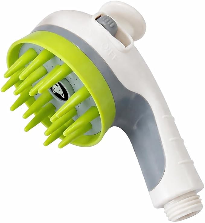 Pet Bathing Sprayer with Soft TPR Massage Brush, Dog Shower Sprayer Attachment with On/Off Switch, Handheld Pet Bath Shower Head with 78.7" Hose, Diverter Valve and Adapters for Dogs and Cats (White)