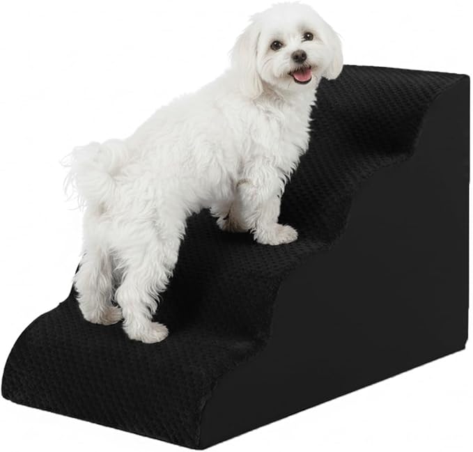 Oiilores Dog Stairs for Small Dogs 19" H, 4-Step Dog Steps Ramp for High Beds and Couch with Anti-Slip Washable Cover and Durable High Density Foam, Pet Stairs for Cats, Black