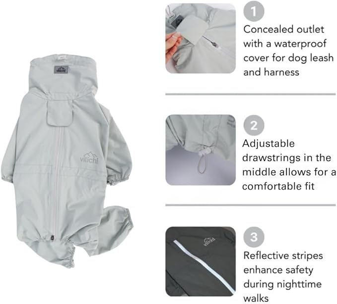 Dog Raincoat with Full Leg Coverage, Waterproof & Lightweight Rain Jacket for Small Dogs, Keep Belly & Legs Dry, Harness Compatible, Reflective Safety, with Storage Bag (Small)