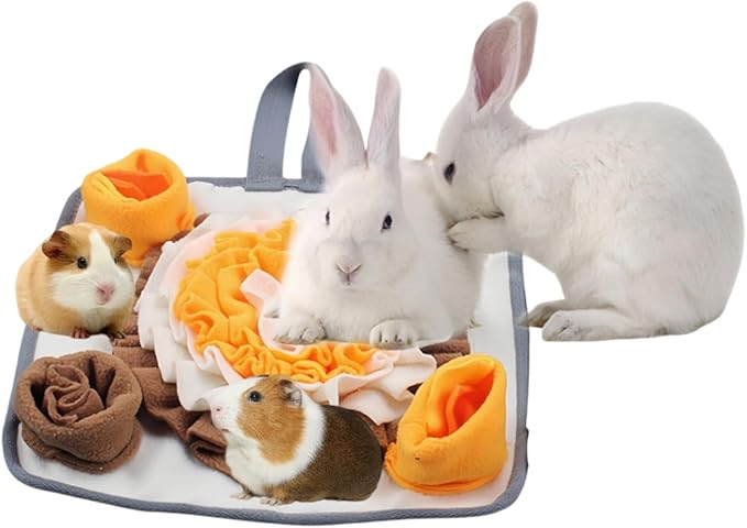 Rabbit Foraging Mat Bunny Enrichment Toys for Small Animals, Snuffle Mat with Anti-Slip Bottom, Slow Feeder Treat Dispenser for Bunnies, Guinea Pigs, Hamsters, Chinchillas, Hedgehog