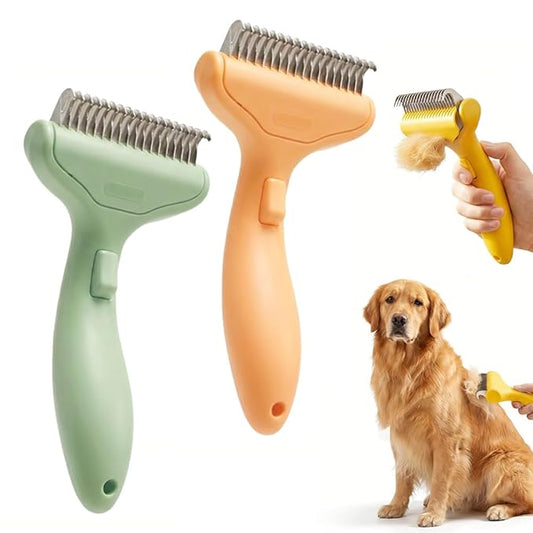 Dematting Comb for Dogs and Cats, Undercoat Rake Pet Brush for Long Hair, Dual-Sided Pet Grooming Brush Removes Tangles Knots and Loose Fur, Deshedding Grooming Tool (#B,2PCS)