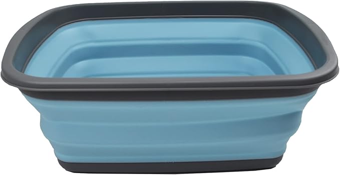 SAMMART 10L (2.6 Gallons) Set of 2 Collapsible Tub - Foldable Dish Tub - Portable Washing Basin - Space Saving Plastic Washtub (Sea Angel + Orange, 2)