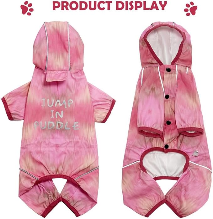 Dog Raincoat with Hood, Full Coverage Dog Rain Suit, Puppy Rain Jacket for Small Dogs Outdoor Use, Pink Watercolor Size L