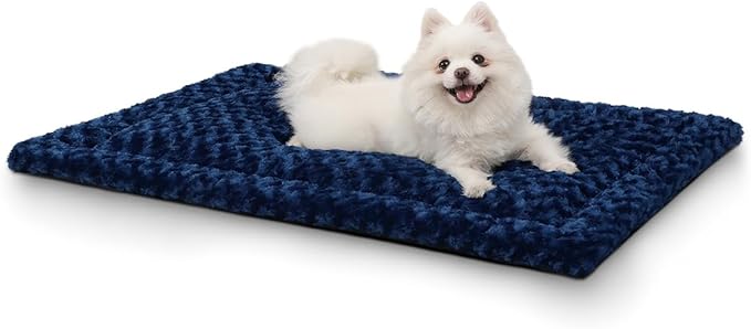 Washable Dog Bed Reversible Dog Beds for Crate Soft Fluffy Kennel Pad Anti-Slip Pet Sleeping Mat for Large Jumbo Medium Small Dogs (Blue, 30.00" x 19.00" x 1.50")