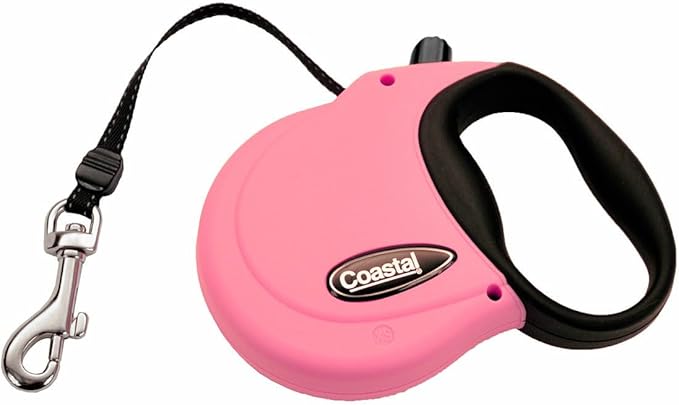 Coastal Pet Power Walker Dog Retractable Leash - Reflective Dog Leash - Stop-and-Release Control Button - Comfort Grip Handle - Pink - X-Small