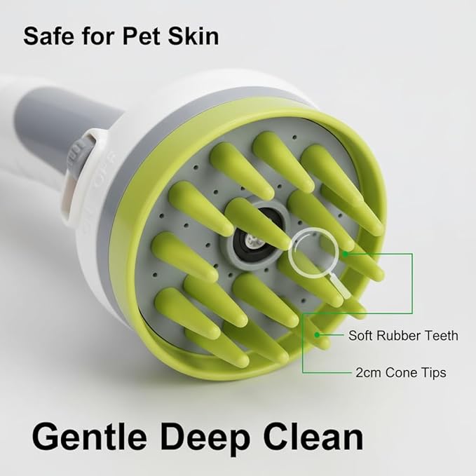 3-in-1 Pet Bathing Shower Head with Soft Massage Bristles – One-Touch Spray Control, Anti-Splash Guard & Non-Slip Handle for Dogs & Cats, Fits Standard Faucets & Garden Hoses (ivory white)