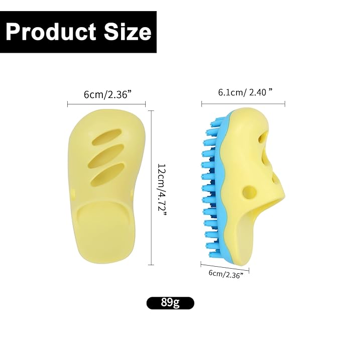 HOP Yellow Shoe-Shape Dog Bath Massage Brush Soft Plum Massage Head Dog Washing Brush Pet Grooming Cleaning Tool for Small Medium Dogs and Cats Gentle Remove Loose Hair Knots Deep Cleansing
