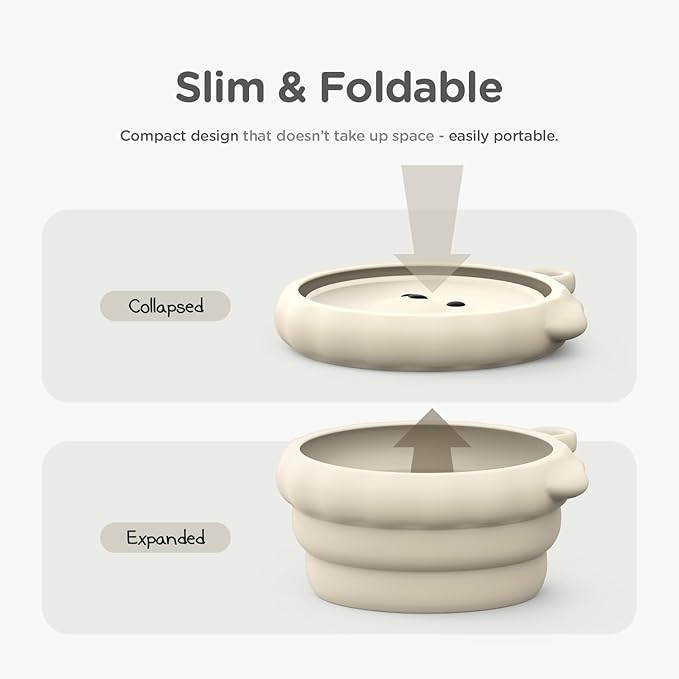 Silicone Collapsible Dog Bowl for Travel,Premium Food-Grade Silicone, Portable Water Bowl for Dogs Cats, Foldable Food Water Bowl, Walking, Carabiner, BPA Free, Dishwasher Safe (Brown)