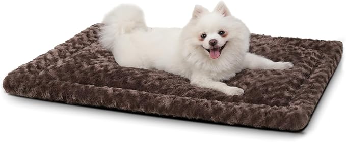 Washable Dog Bed Reversible Dog Beds for Crate Soft Fluffy Kennel Pad Anti-Slip Pet Sleeping Mat for Large Jumbo Medium Small Dogs (Brown, 30.00" x 19.00" x 1.50")