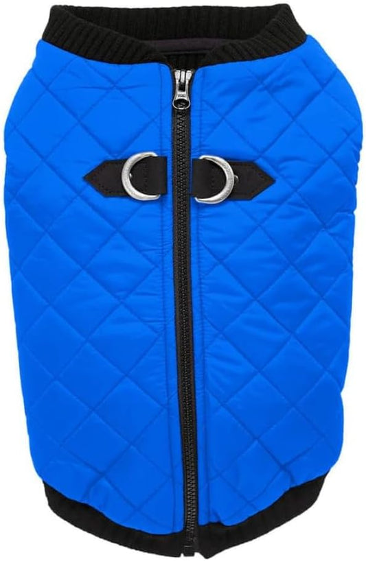 Gooby Fashion Vest Dog Jacket - Blue, X-Large - Warm Zip Up Bomber Vest with Dual D Ring Leash - Winter Water Resistant Small Dog Sweater