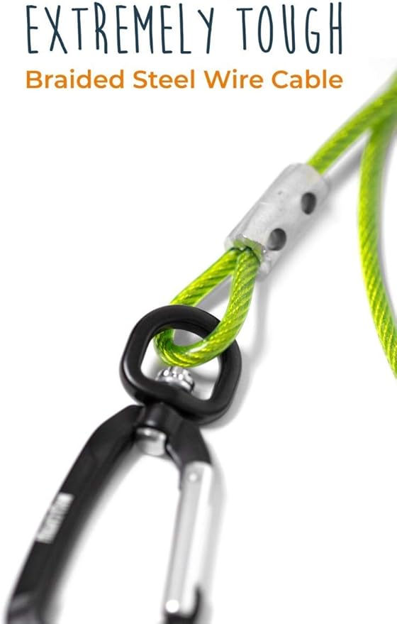 Mighty Paw Dog Leash - Anti Biting Pets Leashes - Chew Proof Metal Cable - Ideal for Large Dogs and Teething Puppies - Braided Cord with Padded Handle - Six Foot - Green