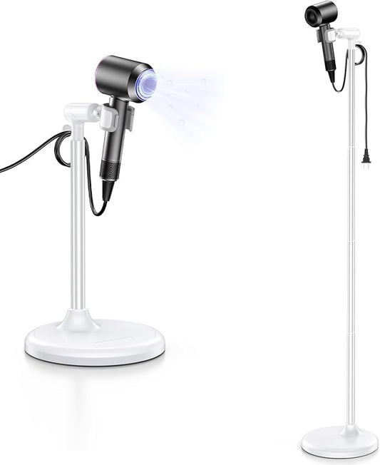 Hands-Free Hair Dryer Stand for Blow Dryers Hairdryer Holder for Families & Pet Grooming Bathroom Use Hair Dryer Holder with Anti-Slip Stable Base, Adjustable Height 16.7 - 50 Inch