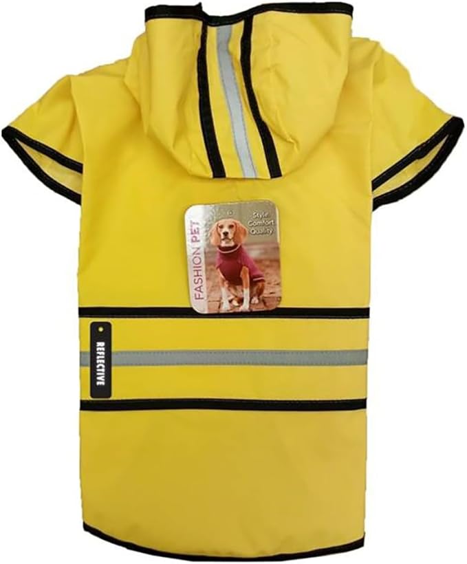 SPOT Rainy Days Slicker - Yellow Dog Rain Jacket With Hood, Reflective Strip for Safety, Leash Hole & Adjustable Velcro Belly Strap, 100% Polyester Water Resistant Pet Raincoat - X-Large, 21in Long