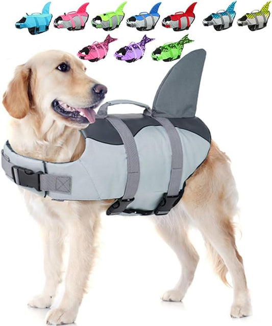 EMUST Large Dog Life Jacket, Dog Life Vests for Swimming, Float Coat Swimsuits Flotation Device Life Preserver Belt Lifesaver Flotation Suit for Pet, (XL,Grey)