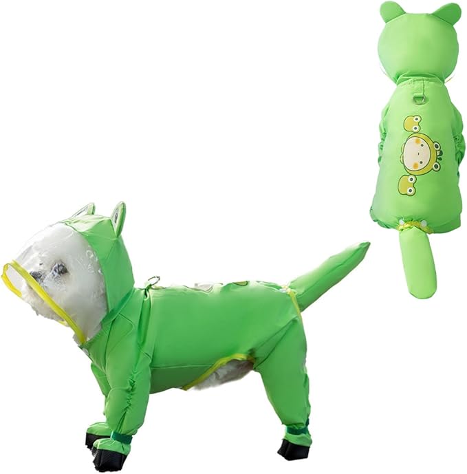 Small Dog Raincoat, Tail Protect Feet Cover Waterproof Dog Rain Jacket Rain Coat for Puppy Small Dogs(Frog,L)