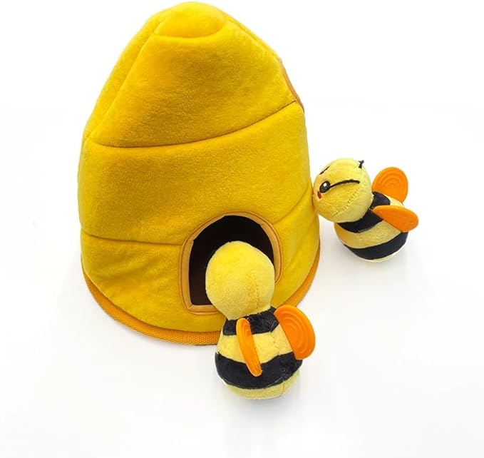 Hide & Seek Plush Beehive Dog Toy Set, Interactive Puzzle Snuffle Toy with 2 Squeaky Bees, Stuffed Honeycomb Burrow Boredom Buster for Small Medium Dogs
