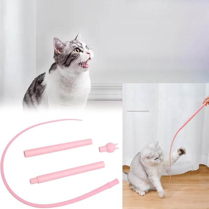 Interactive Cat Wand Toys Silicone Mice Tail Simulated Mouse Hunting Cat Toy Snake Cat Teaser Wand Stick for Indoor Cats Kitty Kitten Stress Relief Chasing Exercise with Additional Mouse Tails