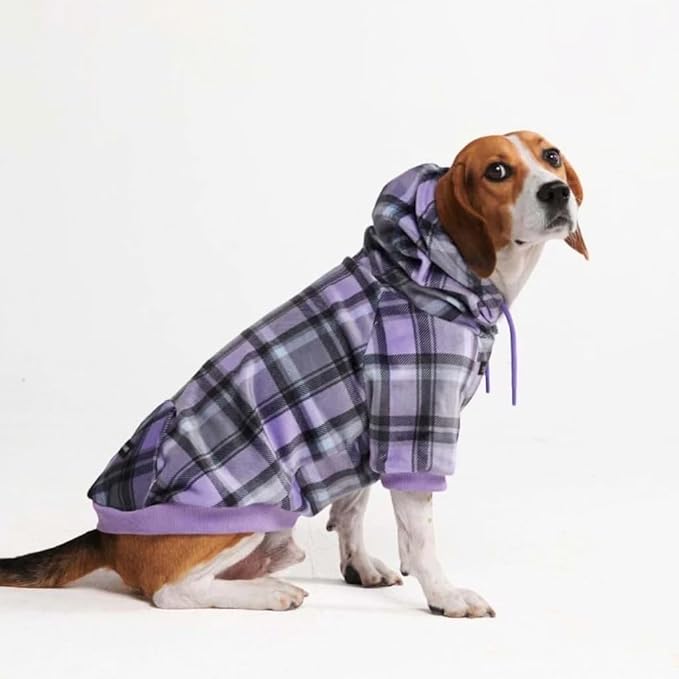 Spark Paws Dog Hoodie – Premium Dog Sweater for Small, Medium, and Large Dogs | Warm Outfits for French Bulldogs, Pitbull, Puppy, Winter Jacket Alternative - Purple Plaid - 2XL