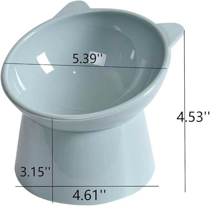 Tilted Raised Posture for Cat Food Bowl Neck for Protection Anti Vomiting 45 Degree Elevated Slanted Stand Bowls for Cat Tilted Bowl Diameter Approx.13.7cm/5.39in (Baby Blue)