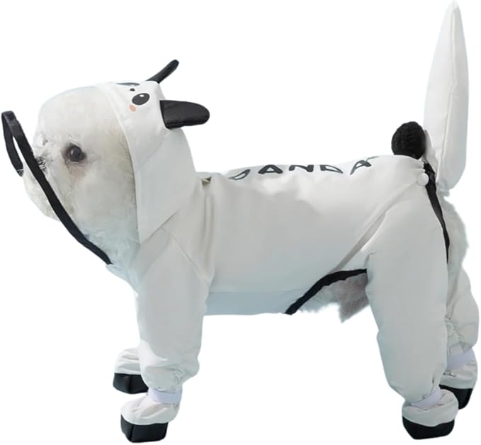 HDKUW Small Dog Raincoat & Rain Shoes Set,Full-Coverage Reflective Dog Jacket with D-Ring,Dogs Raincoat with Rain Boots Set for Puppy Small Dogs Panda S