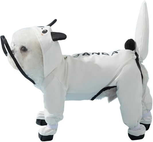 HDKUW Small Dog Raincoat & Rain Shoes Set,Full-Coverage Reflective Dog Jacket with D-Ring,Dogs Raincoat with Rain Boots Set for Puppy Small Dogs Panda XL